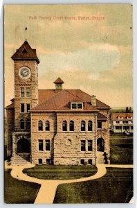 Dallas Oregon~Closeup of Stone Courthouse Clocktower~2:40 PM~Home Behind c1909