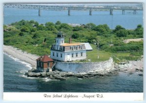 NEWPORT, Rhode Island RI ~ Birdseye ROSE ISLAND LIGHTHOUSE 1988 ~ 4x6 Postcard