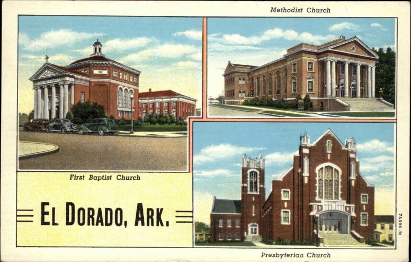 El Dorado Arkansas AR Church Multi-View Linen Vintage Postcard