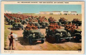 SAN ANTONIO, Texas TX  Mechanized Infantry FORT SAM HOUSTON ca 1940s  Postcard