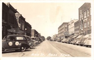 J69/ Ames Iowa RPPC Postcard c40-50s Main Street Stores 199