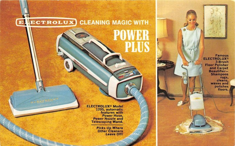 Electrolux Vacuum cleaner 1960s Advertising Postcard Woman With Floor Polisher