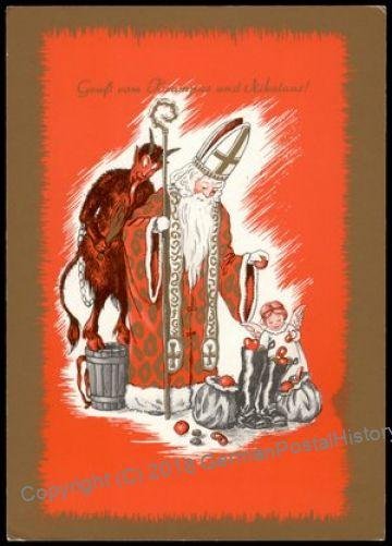 Austria 1960s Classic Krampus Devil St Nicholas / Santa Christmas Card UNU 95374