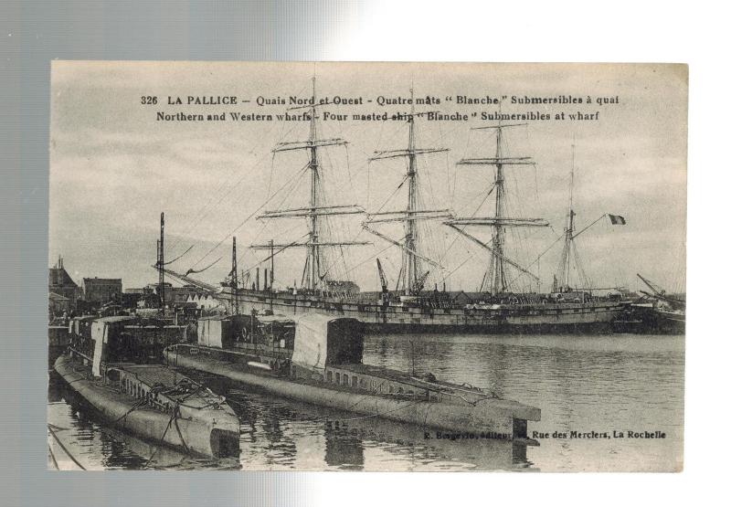 Mint WW 1 France Navy Two Submarines La Pallice in Port Real picture Postcard