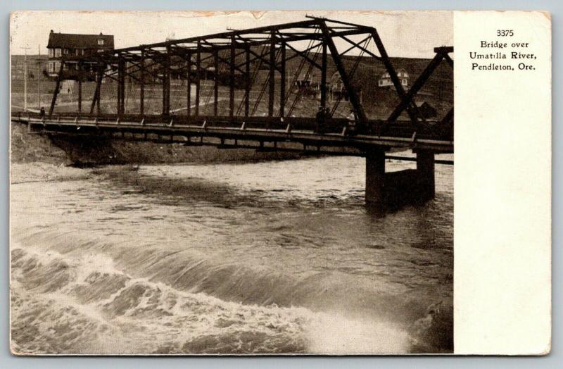 Pendleton Oregon~Bridge over Umatilla River~ House At Other End~1907 B&W PC 