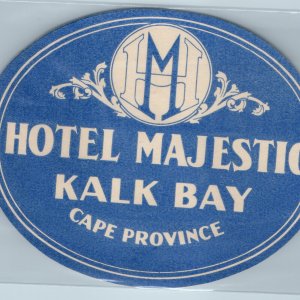 c1930s Kalk Bay, Cape Town, South Africa Luggage Label Hotel Majestic Gummed C54