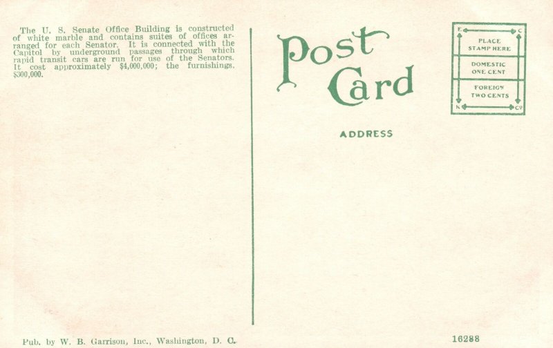 Vintage Postcard United States Senate Office Building White Marble Washington DC