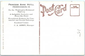 c1910s Fredericksburg VA Princess ANne Hotel Car Advertising Postcard Abbey A119