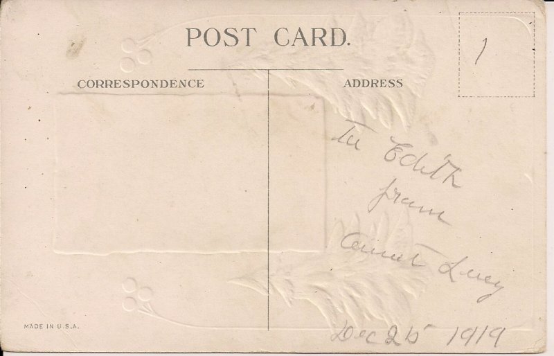 Santa Claus under Mistletoe, Christmas, Xmas Tree, 1919 Embossed