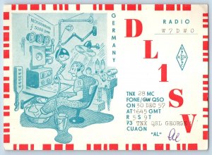 Germany Postcard DL1SV QSL Ham Radio Shack Amateur Radio 1957 Vintage