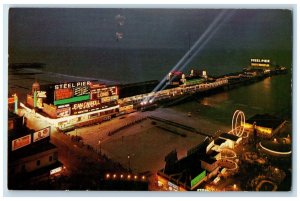 c1950 Steel Pier Aerial View At Night Clubs Atlantic City New Jersey NJ Postcard