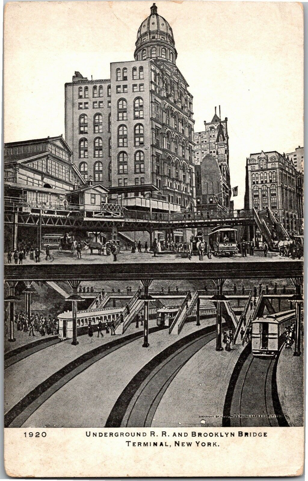 Underground Railroad and Brooklyn Bridge Terminal NY Vintage Postcard