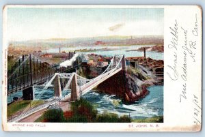 1910 St. John Brunswick Canada Vintage Postcard Bridge Falls Exterior Building