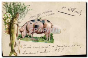 Old Postcard Pig Pork Fish 1 April