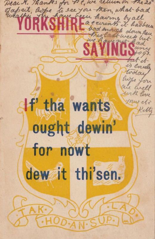 Yorkshire York Sayings IF THA WANTS OUGHT DEWIN FOR NOWT Comic Antique Postcard