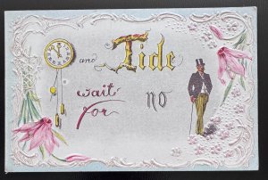 Embossed Comic Time and Tide Wait for No Man Gentleman Clock Floral (A3)