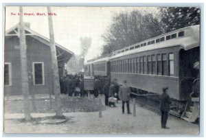 1908 Railroad Station Depot Train Passenger Hart Michigan MI Antique Postcard