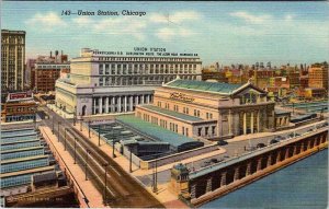 Postcard TRAIN STATION SCENE Chicago Illinois IL AN9583