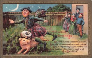 370443-Halloween, Gottschalk No 2171-1, Man Wearing Kilt Tripping over Pig