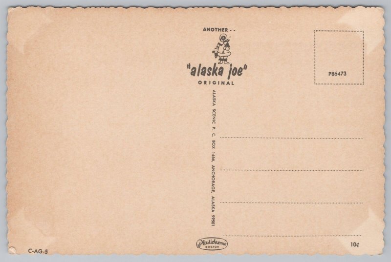 Alaska~State Flag Beside Snow-Capped Mountains~Poem Below~Continental Postcard