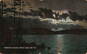 Vintage Postcard 1909 Moonlight on Fulton Chain of Lakes NY Adirondack Mountains