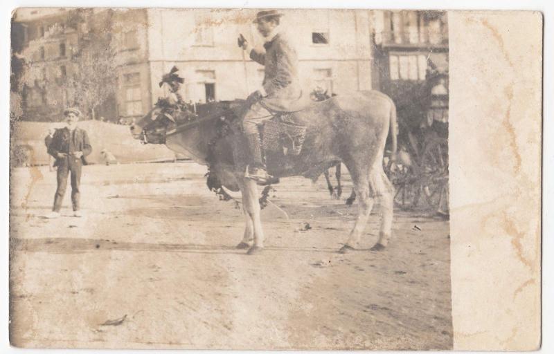 Social History; Amusing French Image Of Edwardian Man Riding Bull PPC Unposted 