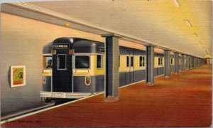 Linen Postcard Train Platform Chicago's Initial Subways Illinois