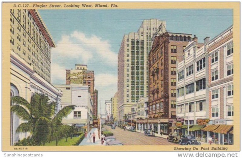 Florida Miami Looking West On Flagler Street 1947 Curteich