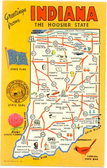 Greetings from Indiana, The Hoosier state, Map Card, Chrome