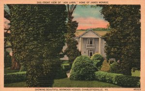 Vintage Postcard 1930's View Of Ash Lawn Home Of James Monroe Charlottesville VA