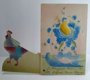 Easter Postcard Airbrush Rooster Mechanical Embossed Antique 2201 S&M Germany