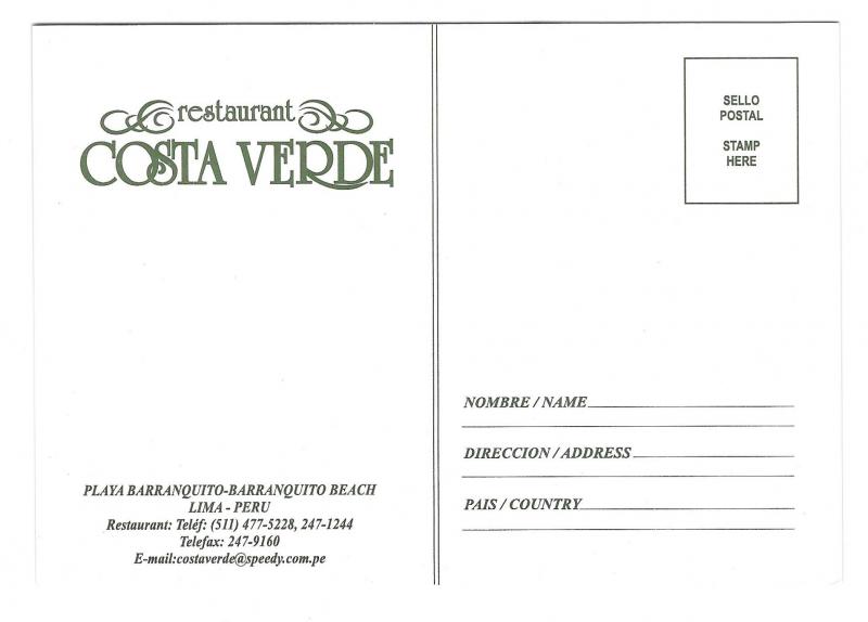 Lima Peru Restaurant Costa Verde Barranquito Ad Postcard