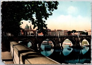 Roma Lungotevere Rome Italy Suspension Bridge Postcard