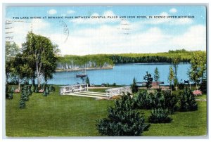 1936 Lake Shore Bewabic Park Crystal Falls Iron River Michigan Vintage Postcard