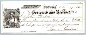 1862  Authentic Civil War Era  Boston Massachusetts Receipt     7 x 2.5