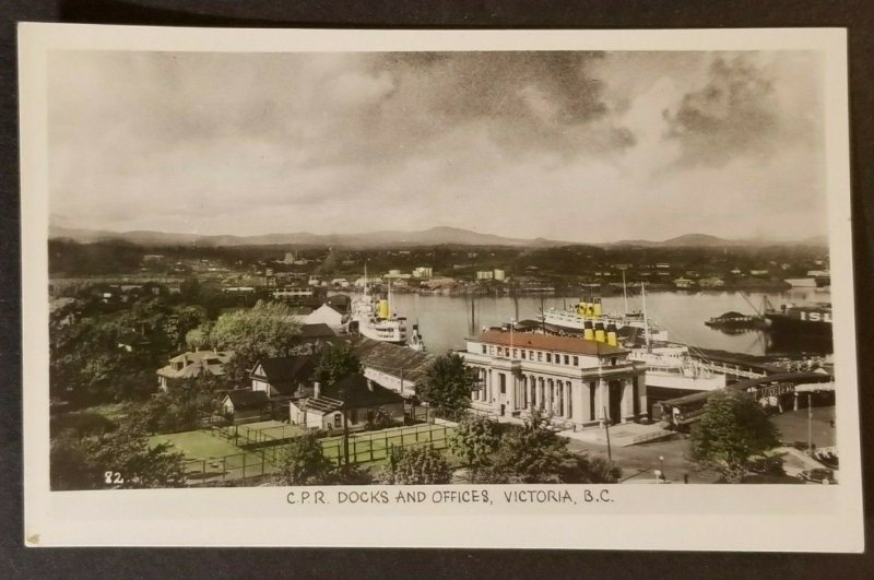 Mint Canada CPR Docks & Offices Victoria British Columbia Photo Postcard Cover