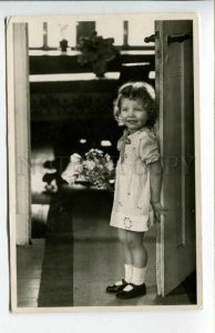 3156282 Charming Girl w/ Flowers Door vintage Photo PC