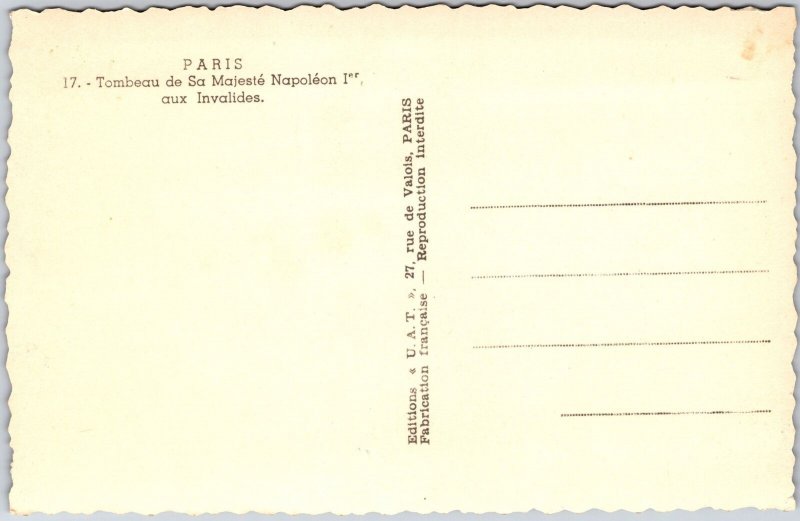 Paris Tombeau de Sa Majeste Napoleon Aux Invalides France Postcard