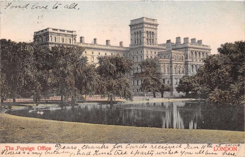 LONDON UK THE FOREIGN OFFICE~WOODBURY SERIES POSTCARD 1904 PSTMK 