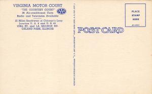 Orland Park Illinois 1940-50s Linen Postcard Virginia Motor Court Roadside Motel