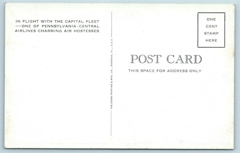 Postcard PA In Flight With Capital Fleet Airline Hostess Central Airlines U15