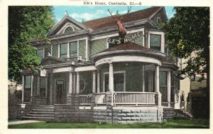 Vintage Postcard 1920's View of Beautiful Elk's House Home Centralia Illinois