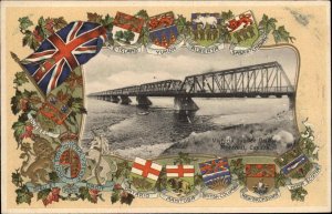 Canada Montreal Bridge Patriotic Embossed Province Shields c1910 Postcard