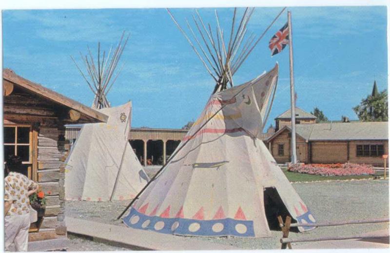 View of Indian Teepees inside Fort Macleod Replica, Alberta