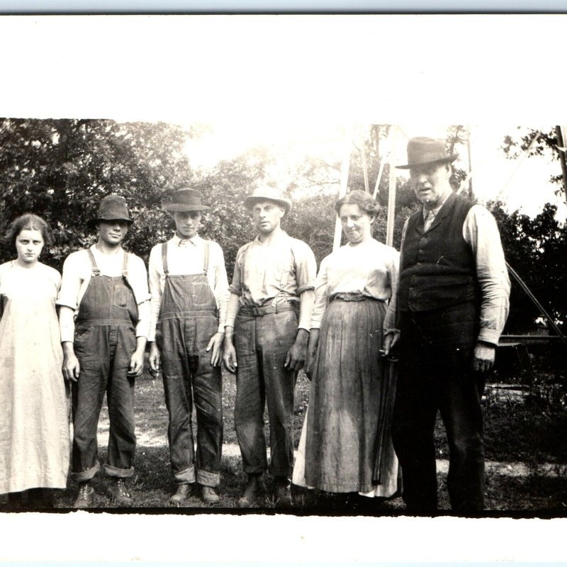 c1910s Family Farm Outdoors RPPC Occupational Men Overalls Workers Windmill A151