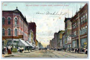 Davenport Iowa Postcard Second Street Looking East Exterior 1910 Vintage Antique