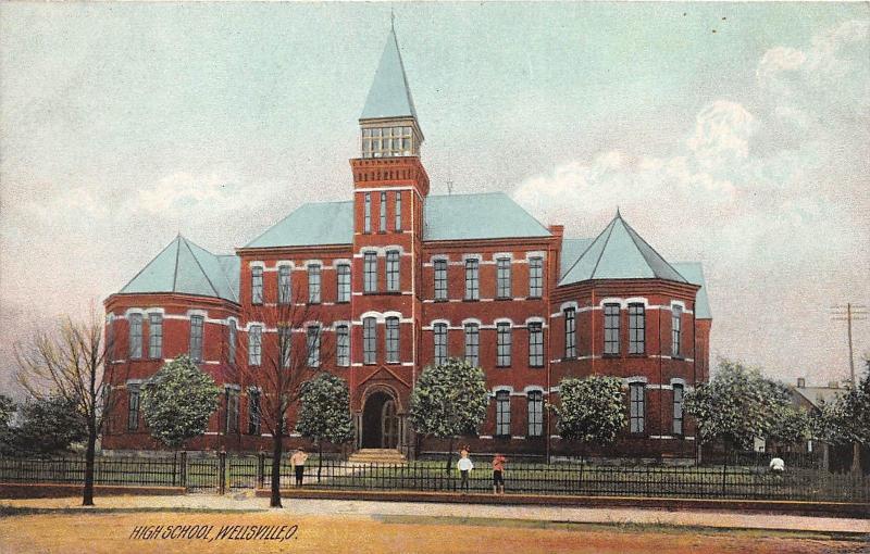 Ohio Postcard WELLSVILLE Columbiana County c1910 HIGH SCHOOL BUILDING