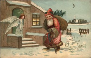 Christmas - Santa Claus - Angel at Door German American Novelty 1048 PC