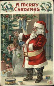Christmas - Santa Claus Decorating Tree c1910 Postcard bnhs