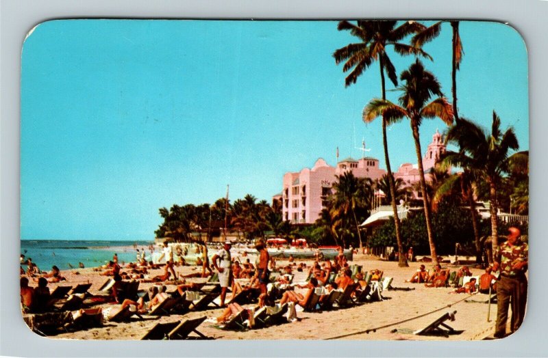 Honolulu HI-Hawaii, Royal Hawaiian Hotel Waikiki Beach Chrome Postcard 